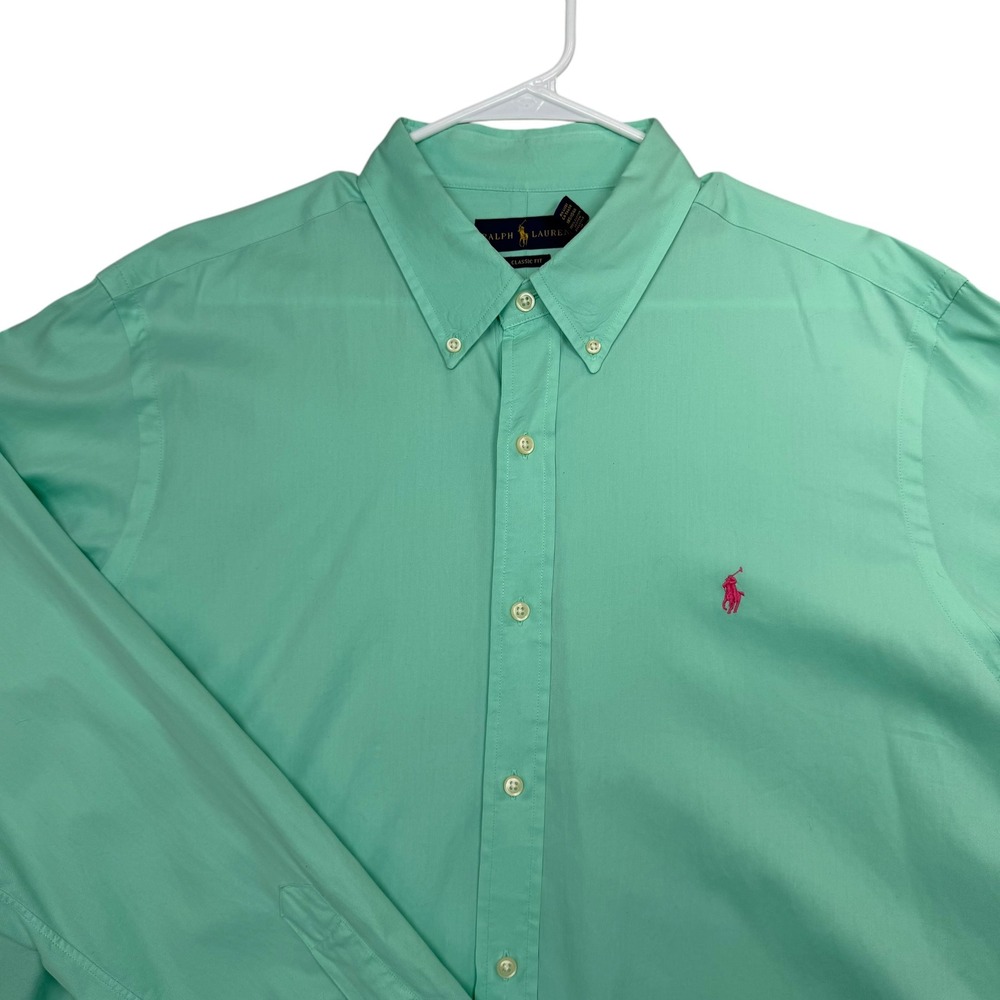 Ralph Lauren Button Down Shirt Mens XL Mint Green Classic Fit Long Sleeve Cotton